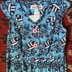 Beebop and Wally Gladys dress with birds size large Brand new blue Retro style